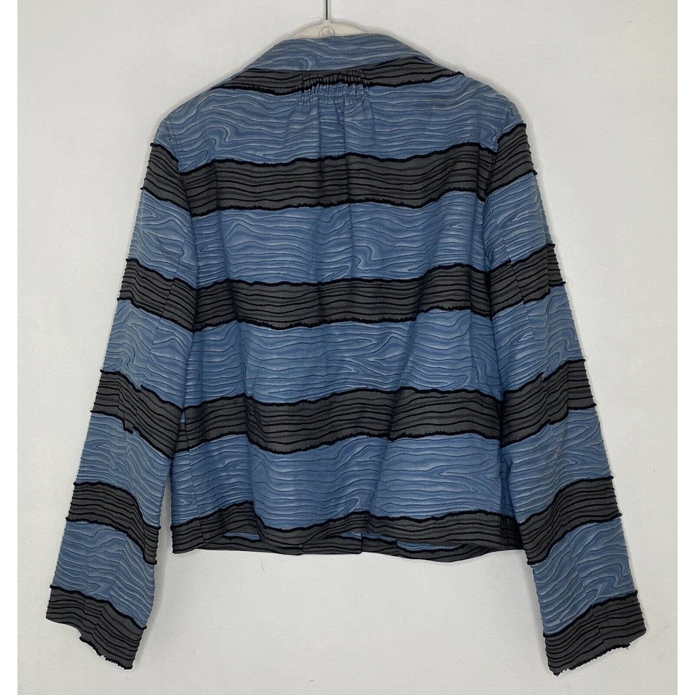Piazza Sempione Italy Blue & Gray Cotton Textured Waves Boxy Blazer Size 12 - Picture 4 of 4